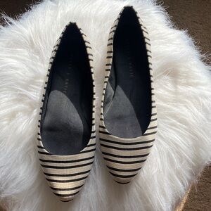 Kelly & Katie Striped Black and Cream Loafers